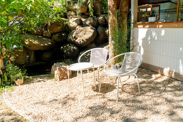 white chair in the garden