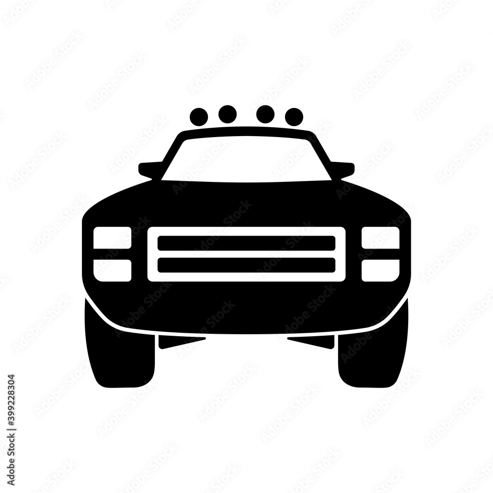 SUV icon. Off-road vehicle. Black silhouette. Front view. Vector flat ...