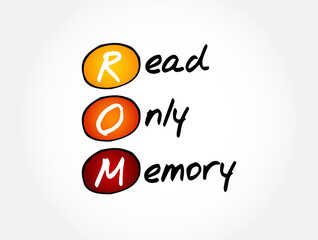 Aufkleber - ROM - Read Only Memory acronym, technology concept background
