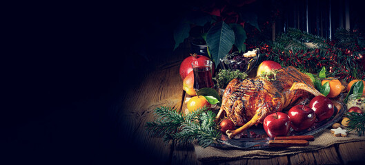 Wall Mural - tender & juicy Christmas goose with crispy skin