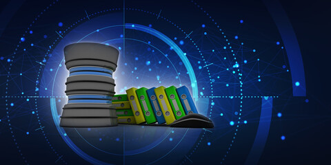 Poster - 3d illustration Office folders with database connected mouse