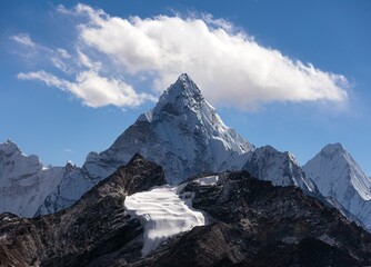 Wall Mural - Mount Ama Dablam within clouds, Nepal himalayas