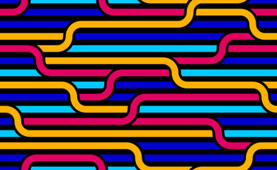 Linear seamless background with twisted lines, vector abstract geometric pattern, stripy weaving, optical maze, web network. Colorful design.