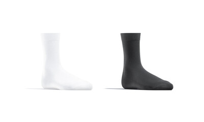 Poster - Blank black and white long socks mockup stand, half-turned view