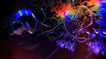 Poster - abstract background neon chaotic squiggles on a dark background, blurred image, 3d rendering