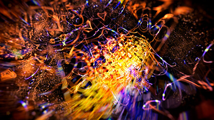 Poster - abstract background bright chaotic squiggles red and blue on a dark background, blurred image, 3D rendering