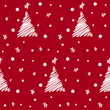 Red Christmas Seamless Pattern With Christmas Tree Design
