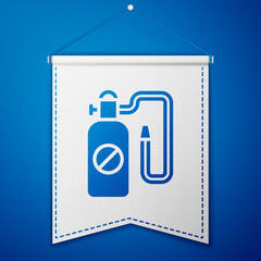 Poster - Blue Pressure sprayer for extermination of insects icon isolated on blue background. Pest control service. Disinfectant sprayer. White pennant template. Vector.