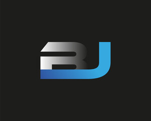 initial letter BJ logotype company name colored blue and silver swoosh design. isolated on black background.