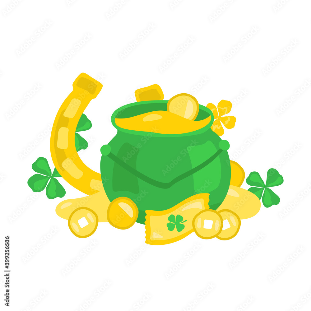 Luck Object Vector illustration of luck objects. Pot of leprechaun's gold vector ...