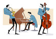 Vector illustration of a Jazz band with double-bass, saxophon and piano