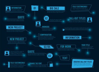 Sticker - Callout boxes. Abstract text digital frames. Futuristic technology hud ui ux elements vector collection. Illustration digital data frame, hologram futuristic interface