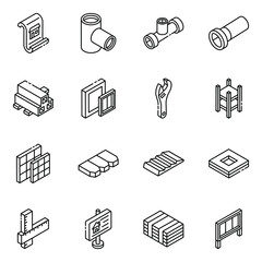 Sticker - 
Pack of Construction and Real Estate Glyph Isometric Icons
