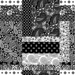 Cashmere paisley bandana fabric patchwork abstract vector seamless pattern wallpaper