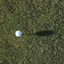 Golf Ball On Tee On Golf Green.