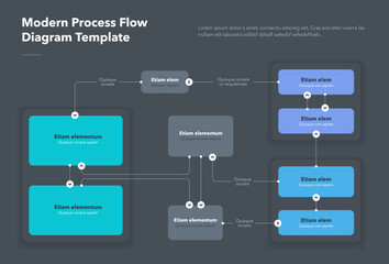 modern process flow diagram template - dark version. flat infographic, easy to use for your website 
