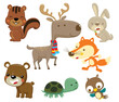 Animals set cartoon. Deer, squirrel, bunny, fox, bear, turtle and owl.