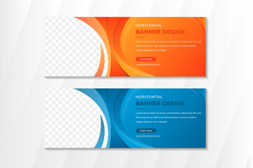 Poster - set of abstract horizonal banner template design with curve element and orange gradient background. 