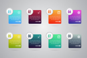 Poster - Vector square element for infographic. Template for cycling diagram, graph, presentation and round chart. Business concept with 8 options, parts, steps or processes. Abstract grey gradient background
