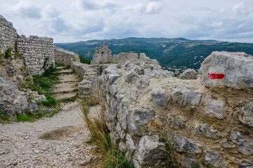 Hiking, Crussol Castle, Saint-Péray, Ardèche, Auvergne, France