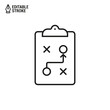 Plan icon. Strategy for achieving goals. Coach clipboard with team strategy. Vector outline icon with editable stroke