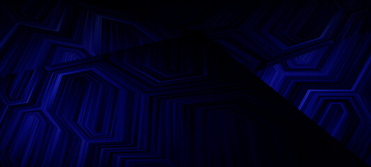 Wall Mural - Dark blue abstract background - wide banner, hexagonal elements, digital illustration