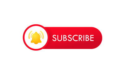 Poster - Subscribe button template with the notification bell. Video channel. Red button sign in social media. Vector on isolated white background. EPS 10