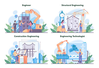 Poster - Engineering concept set. Technology and science. Professional occupation
