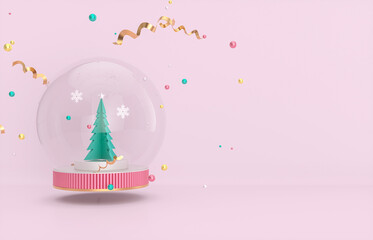 Aufkleber - Christmas and New year background with Christmas tree and snow globe. 3d render.