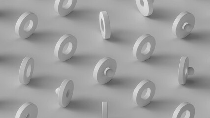 Poster - 3d seamless looping minimalist background. 4k template. Isometric camera and grid cloning of white rings geometry.