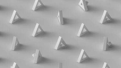 Poster - 3d seamless looping minimalist background. 4k template. Isometric camera and grid cloning of white triangles geometry.