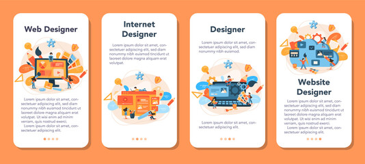 Web design mobile application banner set. Presenting content on web pages.
