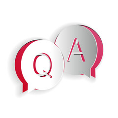 Wall Mural - Paper cut Question and Answer mark in speech bubble icon isolated on white background. Q and A symbol. FAQ sign. Copy files, chat speech bubble. Paper art style. Vector.