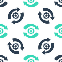 Poster - Green Gear and arrows as workflow concept icon isolated seamless pattern on white background. Gear reload sign. Vector.