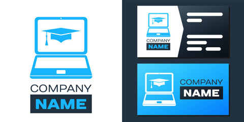 Poster - Logotype Graduation cap and laptop icon. Online learning or e-learning concept icon isolated on white background. Logo design template element. Vector.