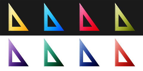 Poster - Set Triangular ruler icon isolated on black and white background. Straightedge symbol. Geometric symbol. Vector.