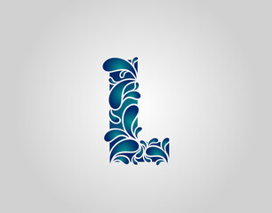 Wall Mural - Water Splash Letter L Logo Icon, water droplets and splash alphabet icon.