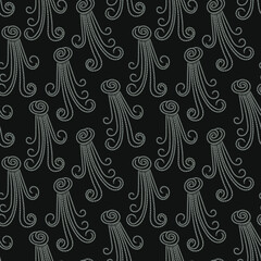 Abstract seamless pattern of geometric shapes in vector, gray ornament on a black background