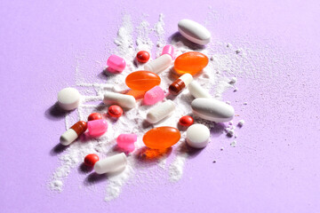 Wall Mural - group of pills with spilled powder