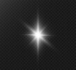 White glowing light explodes on a transparent background. Bright Star. Transparent shining sun, bright flash. Vector graphics.	