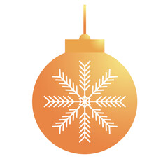 happy merry christmas golden ball with snowflake hanging