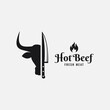 Bull head with knife logo. Beef logo on white