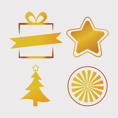 Sticker - bundle of four happy merry christmas golden icons