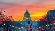 Timelapse Of US Capitol At Sunrise, Washington DC, USA