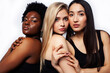 © iordani - diverse multi nation girls group, teenage friends company cheerful having fun, happy smiling, cute posing isolated on white background, lifestyle people concept, african-american, asian and caucasian