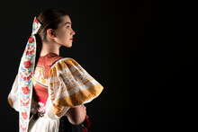 Slovak Folklore. Slovakian Folklore Girl. Beuatiful Young Girl In Slovak Folk Dress