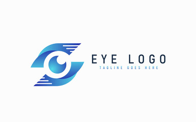 Aufkleber - Abstract Blue Eye Logo With Geometric Lines Combination.