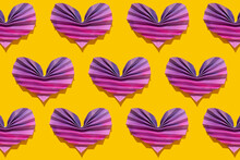 Pattern Of Pink And Purple Origami Hearts
