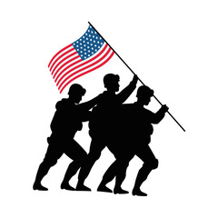 Wall Mural - soldiers with united states of america flag in pole