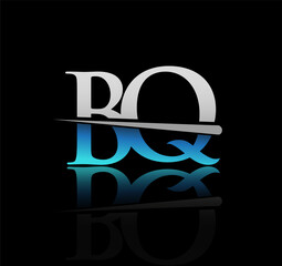 initial logotype letter BQ company name colored blue and silver swoosh design. vector logo for business and company